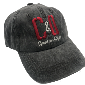 Red Embroidered Initials, Washed Style - Charcoal Hat