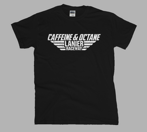 "Caffeine and Octane Lanier Raceway" White Logo - Black T-Shirt
