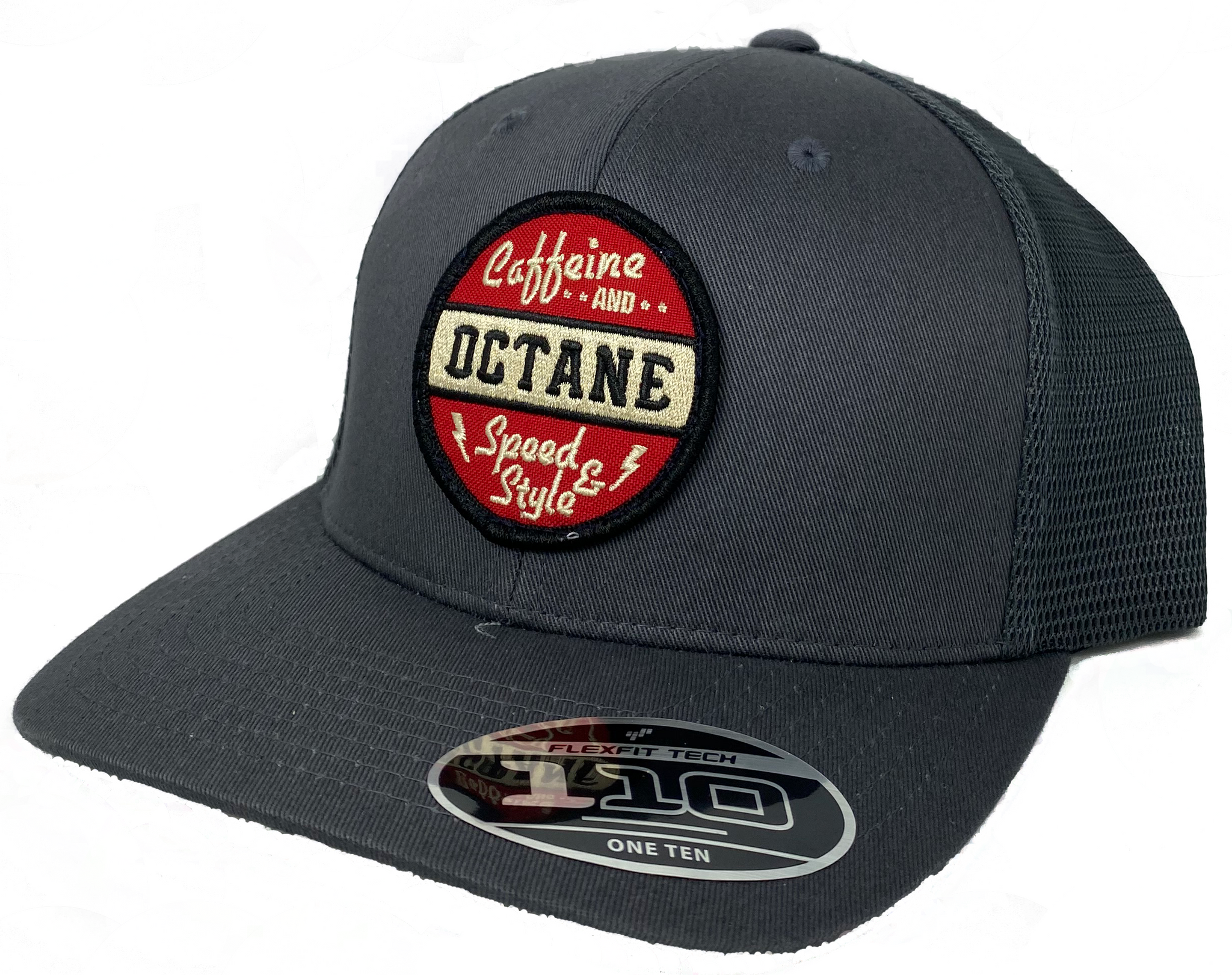 C&O Hat CHARCOAL Mesh Caffeine Snapback Flex-Fit Logo\' Back And Octane Patch \'Red Vintage 